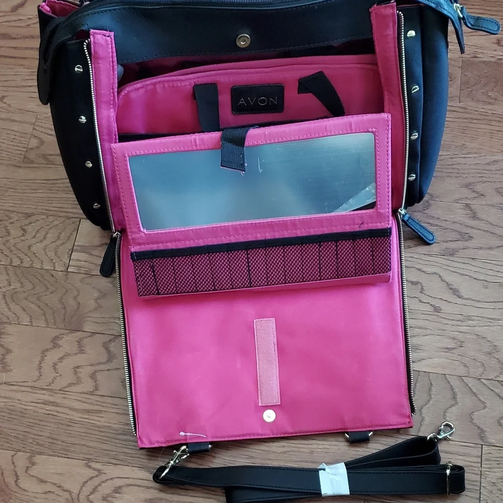 Avon Representative Consultant Black Tote-Pink Trim & Gold Accents 17 x 14